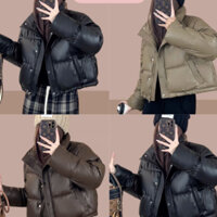 Áo Phao Nữ Dáng Ngắn Cổ Cao Chất Da Áo Phao Béo Nữ 5 Cúc Nẹp Trần Chỉ Áo Khoác Phao Nữ 3 Lớp Áo Phao Mùa Đông Crotoppp