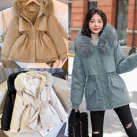 Áo Phao packar nữ lót lông dày dặn mũ lông form rộng, Áo khoác phao nữ dáng dài đen nâu hồng trắng ấm áp 3 lớp XUYXUY -