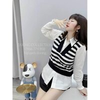 Áo phối bèo xinh gile dính liền sơ mi trắng