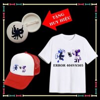 Áo phông bé trai, bé gái Error 505vsError 404 siêu ngầu kèm mũ lưỡi trai trẻ em, kèm huy hiệu.