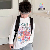 Áo phông bé trai in hình Cá tính Style Hàn Quốc Delfinkid House, áo thun bé trai tay ngắn, tay dài cotton 4c từ 10-30kg