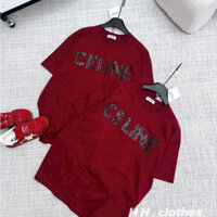 Áo Phông CE.LINE Đính Kim Sa LOGO TO Màu Đỏ Đô, chất Cotton 2 Chiều 220gsm Siêu Co giãn Dày dặn - Áo Thun Girl Phố Hot