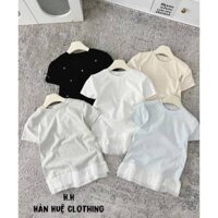 Áo phông chân bèo đính ngọc cộc tay co giãn