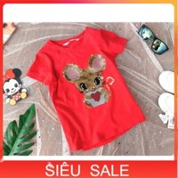 Áo phông cho bé gái 2-10 tuổi Hm hình chuột đính cườm, Áo cộc tay trẻ em hàng xuất vải cotton thấm hút mồ hôi