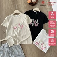 Áo Phông Chữ Thêu Chữ Mid Night Đính Ngọc Mác New Start Hàng QC LiiLove PZ12
