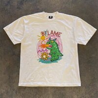 Áo Phông Cổ Tròn Nam Nữ Đẹp Phối Họa Tiết Chú Khủng Long Xanh Phun Lửa,Chất Liệu Cotton Mềm Mịn Thấm Hút Mồ Hôi Cực Tốt