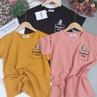 Áo phông cổ tym in hình cún, Áo thun giấy gạo cổ tim dáng rộng, Chất cotton gạo mịn mát