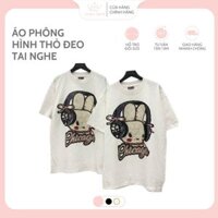 ÁO PHÔNG CỘC NỮ  HÌNH THỎ ĐEO TAI NGHE TRẺ TRUNG CHẤT COTTON DÀY DẶN THOÁNG MÁT HÀNG QCCC