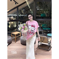 Áo phông cotton Hello Kitty màu hồng đáng yêu hàng QC chất mịn mát áo thun form rộng