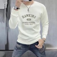 Áo phông dài tay cổ tròn dễ phối in chữ đường phố cổ điển phong cách Hồng Kông Áo Hoodie không mũ rộng rãi thường ngày thiết kế thương hiệu thời trang Instagram xuân thu cho bé trai