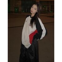 Áo Phông Dài Tay Màu Tương Phản Sọc Thể Thao Kiểu Cổ Tròn Tay Áo Vai Dễ Phối Thường Ngày Rộng Rãi Mùa Xuân Thu