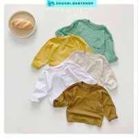 Áo phông dài tay trơn unisex cho bé trai gái cotton xược phối túi 8 đến 25kg SHUSHI babyshop