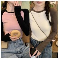 Áo phông dài tay vai cổ tròn áo lót nhung Đức giữ ấm thuần khiết mong muốn giữ ấm cho nữ áo bó sát ngọt ngào và cay ôm dáng tôn dáng