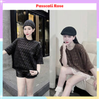 Áo phông dáng rộng tay lỡ, áo thun kiểu dáng basic hoạ tiết logo full áo 14475