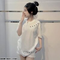 Áo Phông Đính Đá Vuông Khóa Kéo Cổ Chất Liệu Cotton Hot Trend - Áo Thun Nam Nữ Fom Rộng Dáng Đẹp Thời Trang Nam Nữ