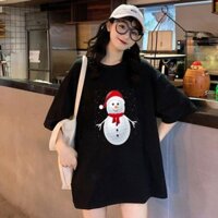 Áo Phông Form Rộng Giáng Sinh Người Tuyết Đội Mũ Santa Đón Giáng Sinh ZUTOY Giá Siêu Rẻ XMA202111100