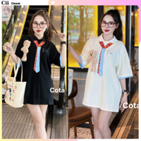 Áo phông from rộng tay lỡ mix cùng cà vạt nổi bật kèm gấu tháo rời