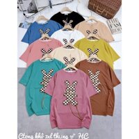 Áo Phông Gấu Nam Nữ unisex Thêu Hình Gấu Nổi Buộc Dây Bigsize - Áo Thun Unisex Buộc Nơ Nhiều Màu