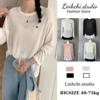 Áo phông giấy thêu nơ dài tay form rộng basic thoáng mát_LINHCHI.STUDIO
