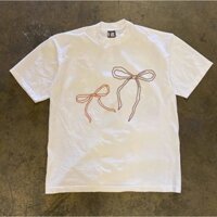 Áo Phông Hè Nam Nữ Cổ Tròn Phối Hình Nơ Đỏ, Áo Thun Tay Ngắn Chất Vải Cotton Khô Mềm Mịn, Thoáng Mát