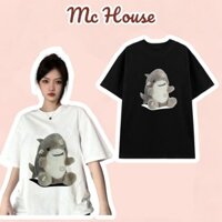 Áo phông hình in cá mập dễ thương chất liệu cotton 100% cao cấp kiểu dáng unisex