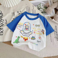 Áo phông in họa tiết hoạt hình bé trai bé gái tay ngắn 100% cotton trẻ em