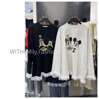 Áo phông in họa tiết Mickey hoạt hình phong cách Hàn Quốc cỡ lớn Milyfashion
