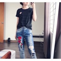 Áo phông kẻ Bershka in sticker
