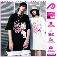 Áo phông local brand Japanese Blossom cherry sakura and Aesthetic cat Japan T-Shirt PANDA MANGA JAP202111117