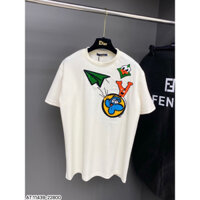 Áo phông LV cổ tròn họa tiết thêu tay ngắn phong cách trẻ trung chuẩn form