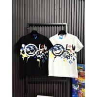 Áo Phông Lv Cổ Tròn Nam Nữ In Hoạ Tiết Grafiti 3D Vải Cotton Mặc Mùa Hè Phong Cách Cơ Bản