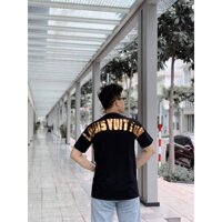 Áo phông LV in chữ tráng gương vàng [FREESHIP] Áo phông cotton chất đẹp mát áo unisex,áo phông trắng đen các kiểu Q101