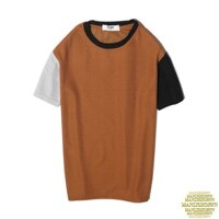 Áo phông nam chính hãng MANLY màu nâu, Áo thun nam phối vải chất liệu cotton thoáng mát 833