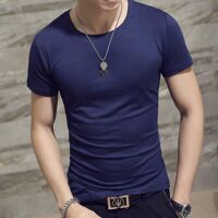 Áo phông nam cổ tròn chất cotton thun lạnh mềm, mịn , dáng body thời trang - Xanh đen,L   60kg - 69kg