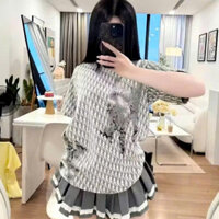 Áo Phông Nam Nữ Dì O Cotton 2 Chiều CD Xám In Vân Chữ MONOGRAM Loang Tràn Thân Cao Cấp Boy Phố - Áo Thun Dì O Siêu HOT