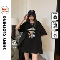 Áo Phông Nam Nữ Form Rộng Cute Shiny Clothing Áo Thun Cổ Tròn Nam In Teddy Cực Cute DK119