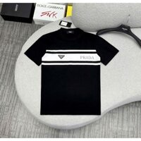 Áo phông nam nữ PRADA Cotton in hoạ tiết kẻ trước ngực phối mác prada chất AP16160