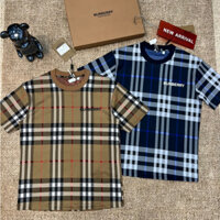 Áo Phông Nam Nữ Premium Cotton BBR Dệt Hoạ Tiết Kẻ Sọc Caro Nâu Be/ Xanh Than Tràn Thân Dày Dặn