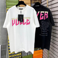 Áo phông nam nữ Premium Cotton in chữ Dolce Level hồng vàng graffiti hai mặt cổ bo dày dặn đẹp