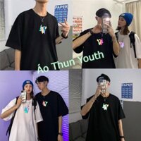 Áo phông nam nữ tay lỡ in hình Pikachu dạ quang cực chất 100% cotton