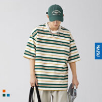 Áo phông nam nữ Unisex Hàn Quốc Nhật Bản áo thun cổ tròn kẻ sọc mẫu cặp đôi dễ phối đồ