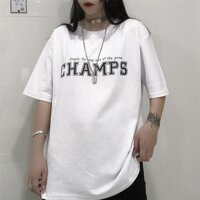 Áo phông nam nữ unisex tay lỡ CHAMP ,oversize tay lỡ phong cách siêu chất áo thun form rộng oversize phong cách Hàn Quốc  - TRẮNG - L1m50-1m6347-55kg