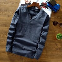 Áo  Phông Nam Tay Dài Vải Đũi, Cổ Tàu, Trơn SP3