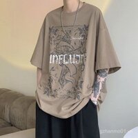 Áo phông nam văn nghệ phong cách Hàn Quốc Áo phông ngắn tay cotton in chữ mùa hè Áo Phông Cộc Tay rộng rãi phong cách Hồng Kông sành điệu Instagram