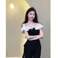 Áo Phông Ngắn Tay Cổ Một Bên Viền Bèo Xếp Ly Kiểu Pháp Áo Tôn Dáng Mẫu Mới Mùa Hè Cho Nữ