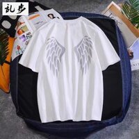 Áo Phông Ngắn Tay Nam Nữ Phản Quang Đôi Cánh Thiên Thần Phát Sáng, Áo Thun Cotton Unisex Rẻ Và Đẹp - Trắng - Freesize