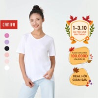 Áo phông nữ CANIFA áo thun chất liệu cotton cổ tim cộc tay 6TS23A008