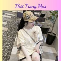 Áo phông nữ caro mix gấu cute, áo thun nữ cá tính siêu hot