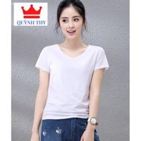 Áo phông nữ cổ tim , áo thun trơn cotton đẹp, dễ mặc dễ phối đồ, mặc bốn mùa - XL  63 kg - 69 kg,Đen