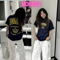 Áo phông nữ cộc tay xanh than chữ Vàng